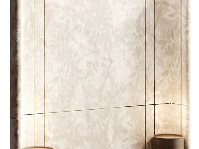 Beige Textured Decorative Wall With Leaf Pattern And Glass Shelf Wooden Bases 3d model