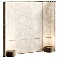 Beige Textured Decorative Wall With Leaf Pattern And Glass Shelf Wooden Bases