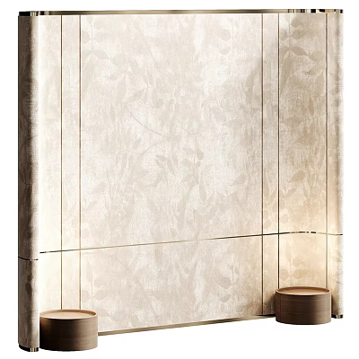 Beige Textured Decorative Wall With Leaf Pattern And Glass Shelf Wooden Bases 3d model