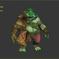 3D Orc Character Design With Colorful Hat Orange Cloak Green Skin And Red Pants