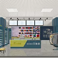 Dry Cleaning Chain Store Interior With Displayed Shoes Hanging Clothes Counter And Screens