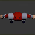 3D Character Model In Red Uniform With Silver Shoulder Armor Knee Pads And Yellow Belt