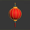 Red Traditional Lantern Pendant Light With Yellow Lines And Tassel Decor