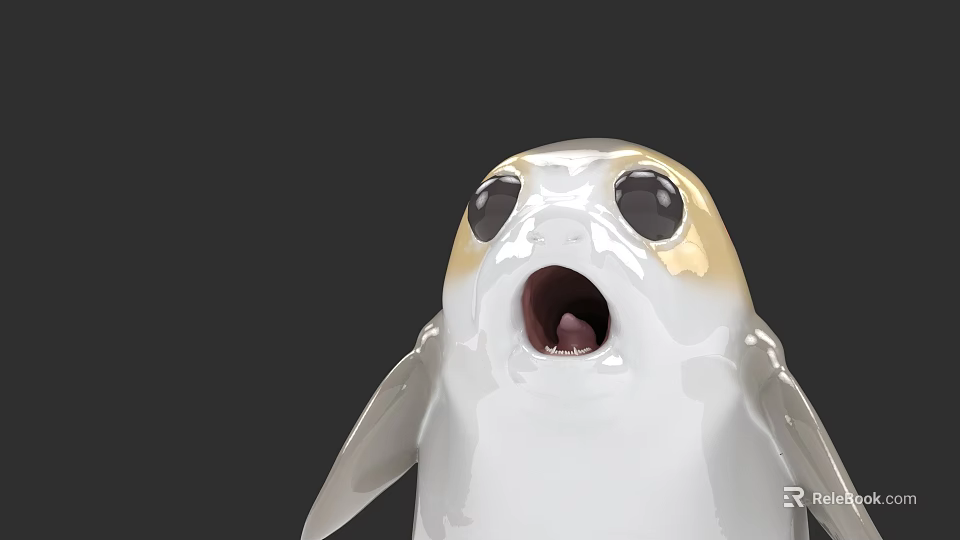 Cute Fantasy Creature Character With Large Eyes Open Mouth White Body And Yellow Cheeks 3d model 