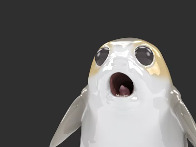 Cute Fantasy Creature Character With Large Eyes Open Mouth White Body And Yellow Cheeks 3d model