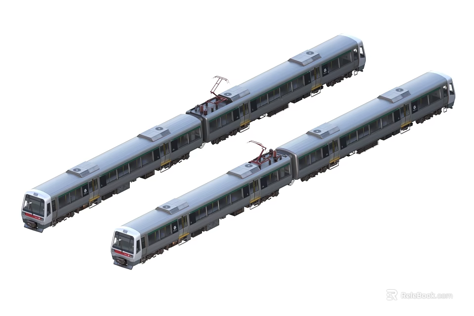 Two Modern Subway Trains With Silver Body And Streamlined Carriages 3d model 
