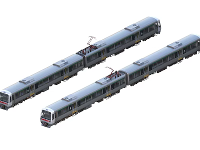 Two Modern Subway Trains With Silver Body And Streamlined Carriages 3d model