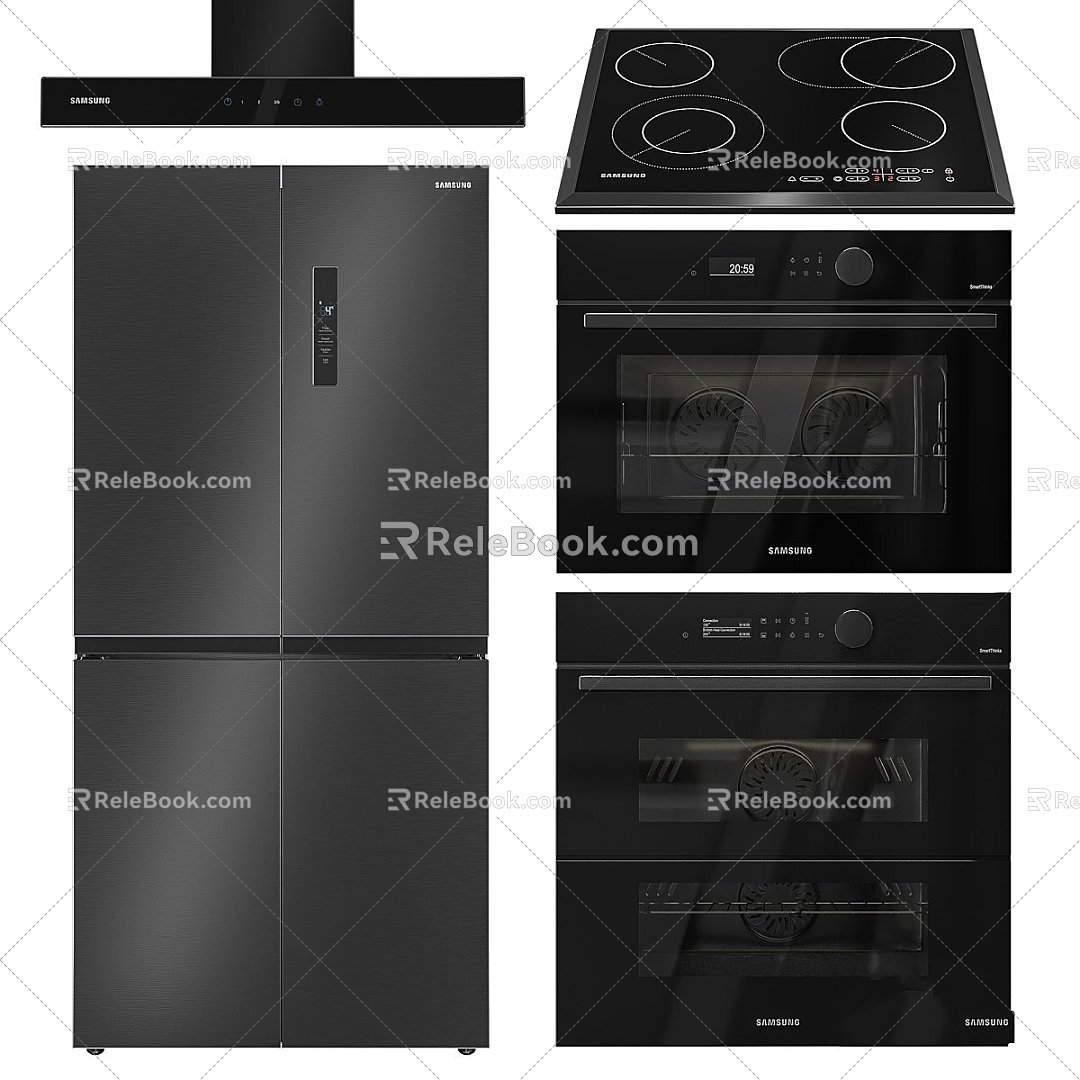 Modern Kitchenware Microwave Refrigerator Samsung Tablet Hob 3d model