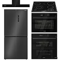 Modern Black Stainless Steel Kitchen Appliances Featuring Refrigerator And Ovens
