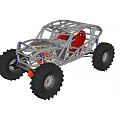 Off Road Vehicle With Large Tires Metal Frame And Red Seats Design