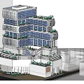 Modern Office Building With Glass Facade And Green Plants On Terraces