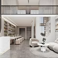 Modern Beauty Hair Salon Interior Design With Marble Reception Counter Round Mirror And Comfortable Sofa