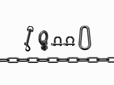 Durable Black Metal Hardware Accessories Including Chain Hooks Shackles And Rings 3d model