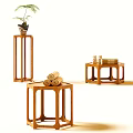 Natural Wooden Coffee Tables With Scrolls Bottles And Box For Living Room Setup
