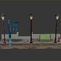 Urban Street Scene Components With Street Lamps Bench Fire Hydrant And Mailbox