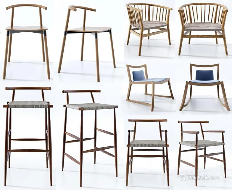 Stylish Modern Bar Stools With Wooden Frame And Comfortable Fabric Seats 3d model 