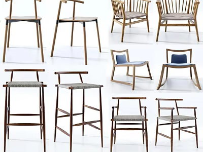 Stylish Modern Bar Stools With Wooden Frame And Comfortable Fabric Seats 3d model