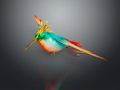 Stunning Hummingbird With Vibrant Colorful Plumage Long Beak And Graceful Tail Feathers 3d model