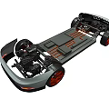Electric Vehicle Chassis Platform With Battery Structure And Orange Wheels 3d model