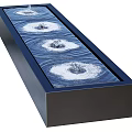 Long Rectangular Water Feature With Circular Fountains Blue Ripples And Modern Design 3d model