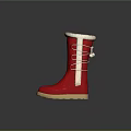 Red Winter Boots With Faux Fur Trim White Laces And Beige Sole