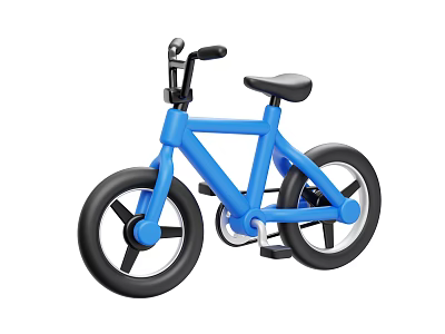 Blue Kids Bicycle With Simple Frame Black Seat And Black Wheels 3d model