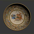 Intricately Carved Decorative Bowl With Colorful Figural Scenes And Ornate Rim