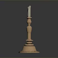 Classic Brass Candlestick With Clear Glass Candle On Polished Base 3d model