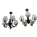 Vintage Style Chandelier Design With Dark Metal Frame And White Floral Pattern Lampshades