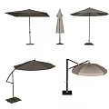 Multiple Patio Umbrellas with Open Closed Positions and Various Frame Designs for Outdoor Shading