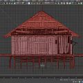 Weathered Wooden House on Stilts with Sloped Roof and Wooden Platform