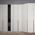 Modern White Wardrobe Interior With Multiple Doors Gray Wall And Chevron Floor 3d model