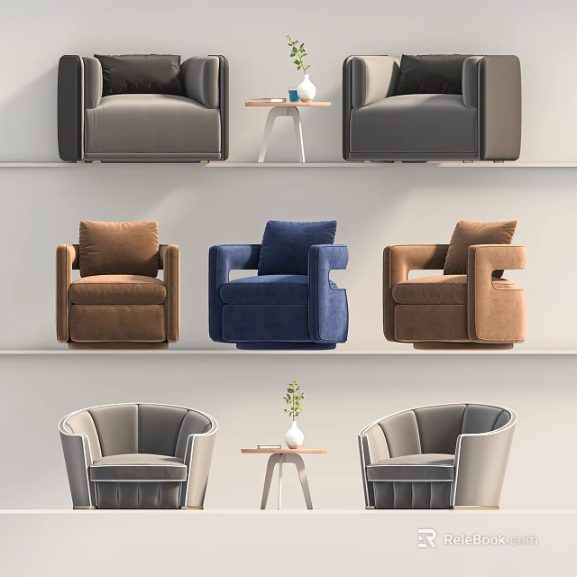 Modern Single Armchairs In Various Colors And Styles With Side Table 3d model