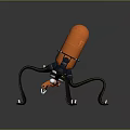 Orange Mechanical Robot With Octopus Like Tentacles Standing On Sandy Surface