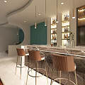 Modern Beauty Hair Salon Interior With Teal Wall White Marble Floor And Product Display Shelves