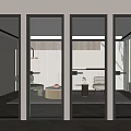 Modern Glass Doors With Black Frames And Various Textured Patterns For Interior 3d model