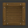 Wooden Cube Shaped Storage Box With Striped Planks And Metal Rivets