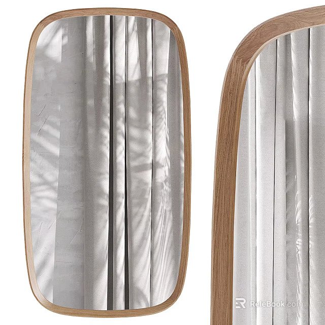 Two Wooden Framed Mirrors With Curtain Reflection And Natural Light 3d model 