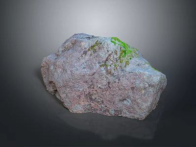 Natural Gray Stone with Green Moss and Rough Surface in Natural Environment 3d model