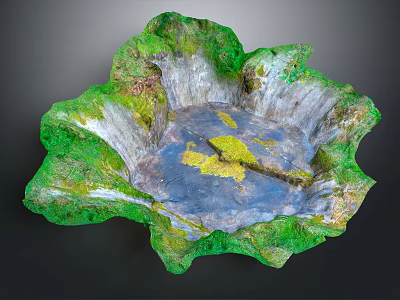 Lush Garden Landscape Design With Green Vegetation Blue Pond Yellow Pathway And Rolling Terrain 3d model