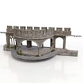 Historic Circular Stone Medieval Castle Structure With Towers Arched Doorways Stone Walls And Pedestal Base
