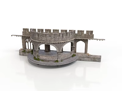 Historic Circular Stone Medieval Castle Structure With Towers Arched Doorways Stone Walls And Pedestal Base 3d model