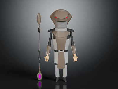 Armored Snake Headed Warrior Character With Red Eyes And Pink Tip Spear Weapon 3d model