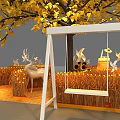 Autumn Themed Art Installation With Golden Leaf Tree Hay Bales Deer Sunflowers Windmills And Swing