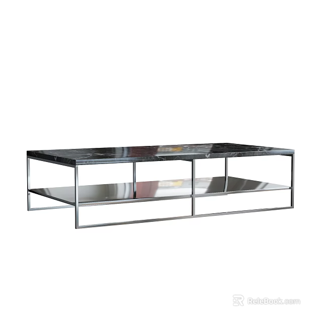 Modern Coffee Table With Metal Frame And Black Marble Top And Lower Shelf 3d model