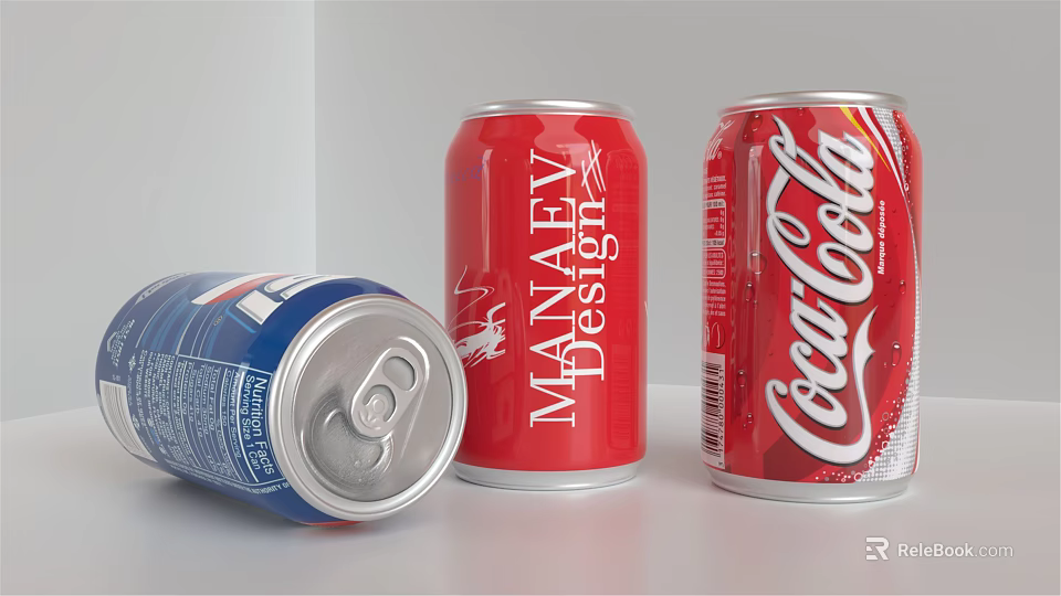 Assorted Beverage Cans Featuring Blue Pepsi Red MANLEY DESIGN And Coca-Cola 3d model