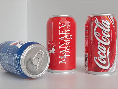 Assorted Beverage Cans Featuring Blue Pepsi Red MANLEY DESIGN And Coca-Cola 3d model