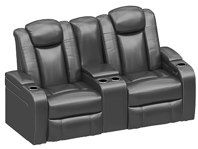 Black Leather Dual Reclining Sofa With Cup Holders For Home Theater Use 3d model