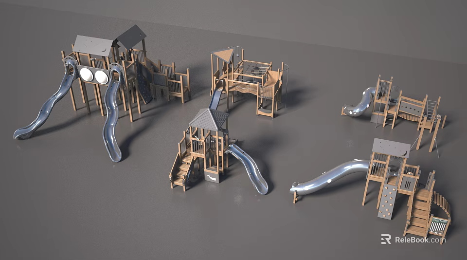 Fun Outdoor Wooden Playground Equipment With Slides Climbing Structures And Multiple Designs 3d model 