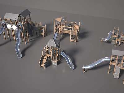 Fun Outdoor Wooden Playground Equipment With Slides Climbing Structures And Multiple Designs 3d model